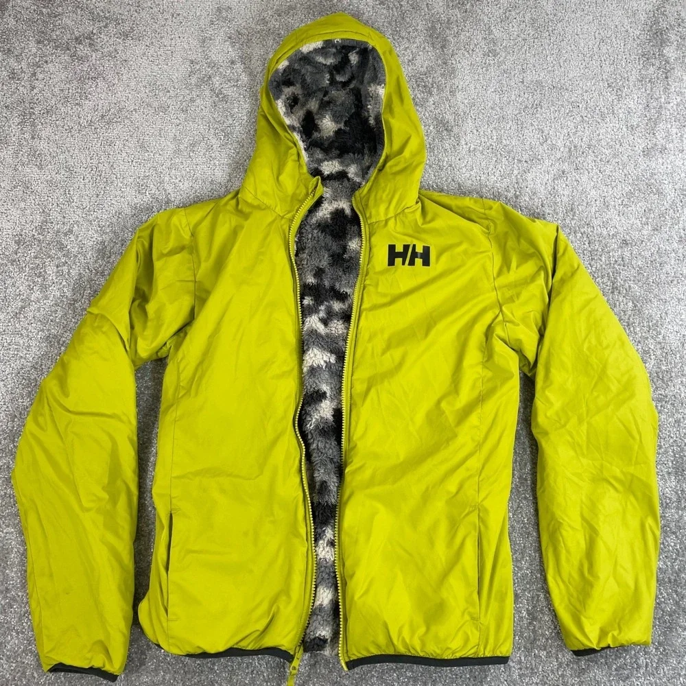 Helly Hansen Reversible Jacket Boys 16 Juniors‎ Champ Camo Sherpa Fleece Lime